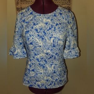 Lilly Pulitzer Fiesta Top Coastal Blue Fancy Feet Sz 6